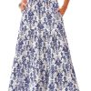 Floral Maxi Skirts for Women Summer Pleated High Waisted Casual Long Skirts with Pockets High Slit Boho Flowy Skirt