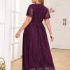 Plus Size Maxi Formal Dress Sparkly V-Neck A-line Ruffle Sleeves Evening Gown Cocktail Prom Glitter