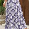 Floral Maxi Skirts for Women Summer Pleated High Waisted Casual Long Skirts with Pockets High Slit Boho Flowy Skirt