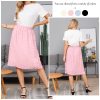 Women's Boho Swiss Dot High Elastic Waist Pleated A-Line Midi Skirt