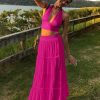 Women’s Summer Boho Maxi Skirts Smocked High Wasited Flowy Tiered Ruffle A Line Long Beach Skirt