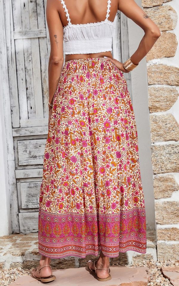 Women's 2025 Bohemian Long Skirts Flowy High Waist A Line Maxi Skirts for Women Summer Pleated Mini Skirts