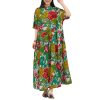 Women Boho Floral Print Cotton Long Maxi Skirt with Pockets and Adjustable Waistband Beach Casual Summer Dress