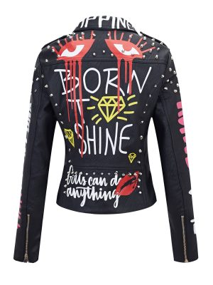 Women Faux Leather Jacket Studded Rivet Spring Fall Winter Fashion, Moto Biker Trendy Clothes Streetwear Belted