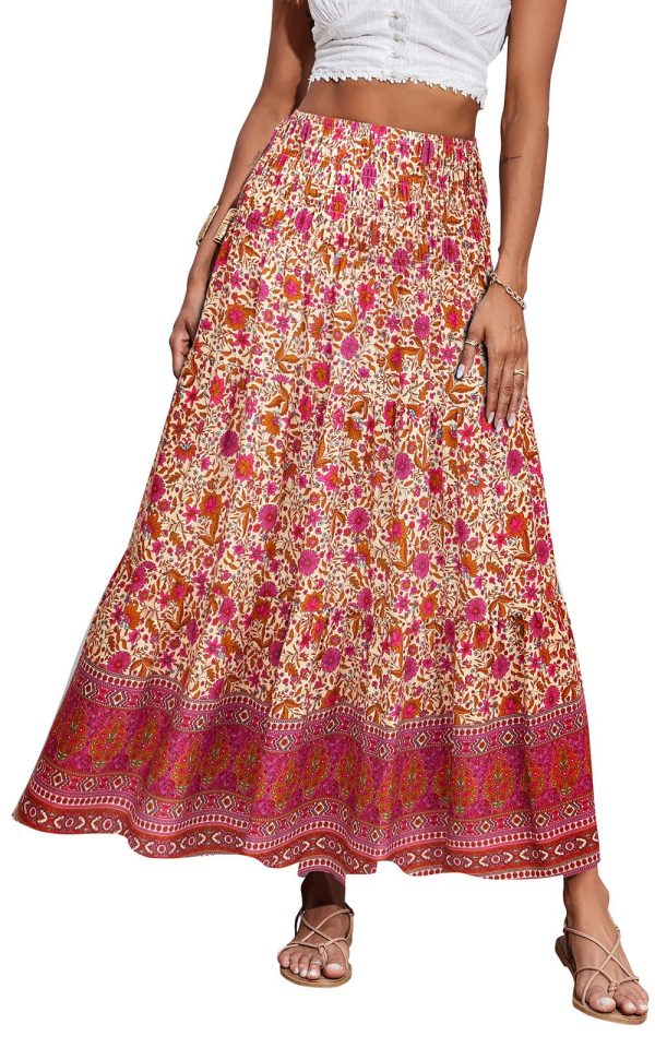 Women's 2025 Bohemian Long Skirts Flowy High Waist A Line Maxi Skirts for Women Summer Pleated Mini Skirts