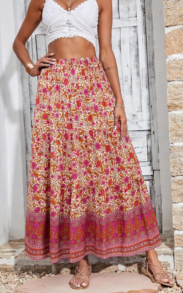 Women's 2025 Bohemian Long Skirts Flowy High Waist A Line Maxi Skirts for Women Summer Pleated Mini Skirts