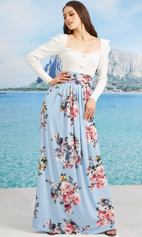 Womens Long Flowy Cute Modest High Waist Floor Length Pockets Maxi Skirt
