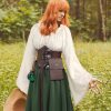 Women Medieval Renaissance Dress Costume Halloween Blouse Top Skirt Pouch Corset Belt Bottle