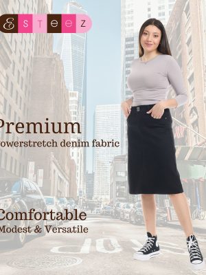Knee Length Flary A-Line Stretch Denim Jean Skirt for Women with Pockets - Sydney