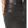 Womens Vegan Leather & Denim High Rise Mini Skirt with Raw Hem FinishSkirt