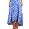 Women's Ditzy Floral Print Midi Skirt Boho Elastic High Waist Long Skirts for Women Trendy High Low Hem