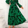 Womens Spring Long Sleeve Wrap V Neck Ruffle Floral Maxi Dress Casual Tie Waist Boho Chiffon Flowy Long Dresses