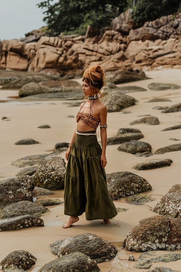 Maxi Boho Skirt Long Pockets Cotton Hippie Bohemian Elastic Waist Gypsy Skirt