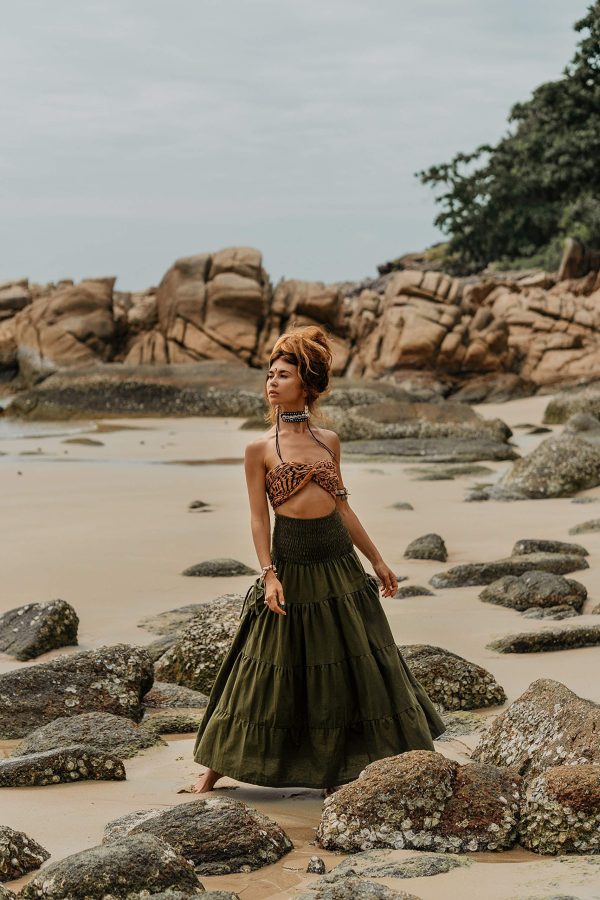 Maxi Boho Skirt Long Pockets Cotton Hippie Bohemian Elastic Waist Gypsy Skirt