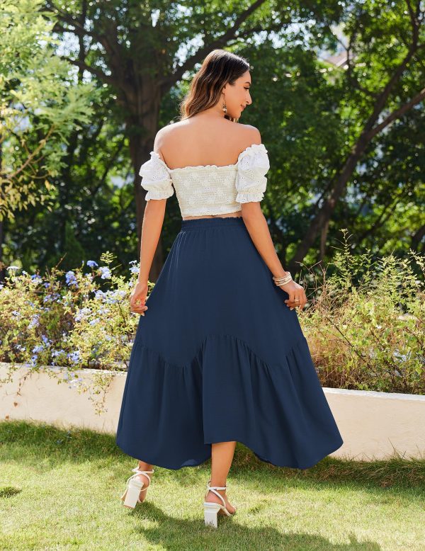 Long Skirts for Women High Waist A Line Skirt Casual Flowy Tiered Skirt with Pockets Summer Floral Boho Skirt