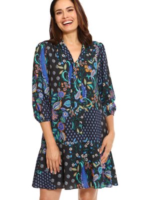 Women's Tie Neck Bishop Sleeve Flounce Hem Perfect Fall Dress Versatile Chic Office