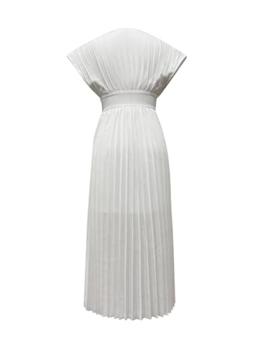 Women's V-Neck Pleated Dress, Floral Detail, Side Zipper, Wedding Guest Cocktail Formal