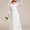 Women's Classic Lace V-Neck Long Sleeves Sweep Train Wedding Dress 01925-PH