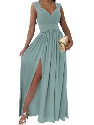 Womens 2025 Formal Dresses Wrap V-Neck Ruched Sexy Bridesmaid Wedding Guest Maxi Dresses