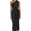 Women's One Shoulder Faux Wrap Light Charmeuse Maxi with Tie Waist Occasion Event Party Guest of