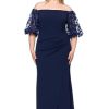 Women's Plus Size Long Illusion Sleeve Off The Shoulder Dress