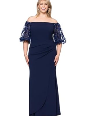Women's Plus Size Long Illusion Sleeve Off The Shoulder Dress