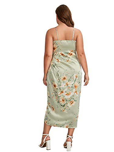 Women's Plus Size Satin Spaghetti Strap Cowl Neck Wrap Party Cami Dress