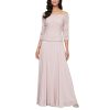 Women's Long Stretch Lace Off The Shoulder Mock Mother of The Bride Dress (Petite and Regular Sizes)