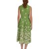 Women's Sleeveless Collared Front Button A-line Midi Dress