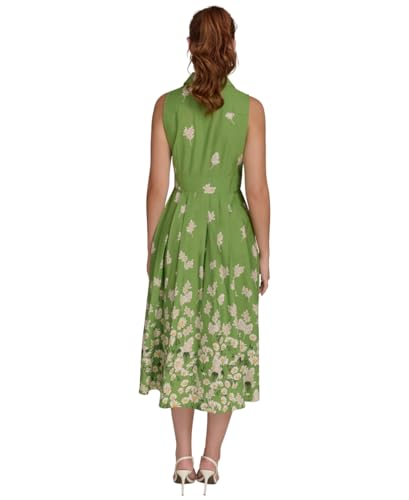Women's Sleeveless Collared Front Button A-line Midi Dress