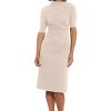 Women's Side Pleat Dress with Asymmetric Neck and Elbow Sleeves