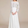 Women's Classic Lace V-Neck Long Sleeves Sweep Train Wedding Dress 01925-PH
