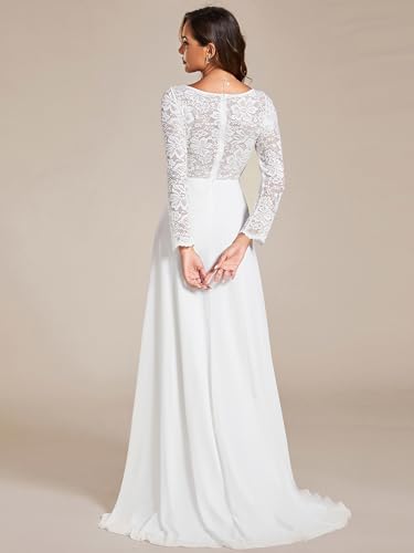 Women's Classic Lace V-Neck Long Sleeves Sweep Train Wedding Dress 01925-PH