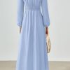 PRTTYGARDEN Womens Long Sleeve Maxi Dress 2025 Spring Trendy Elegant V Neck Flowy Wedding Guest Holiday Formal Long Dresses