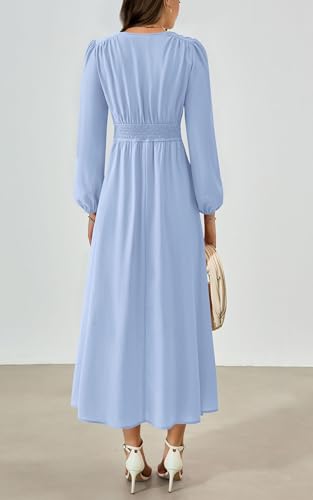 PRTTYGARDEN Womens Long Sleeve Maxi Dress 2025 Spring Trendy Elegant V Neck Flowy Wedding Guest Holiday Formal Long Dresses