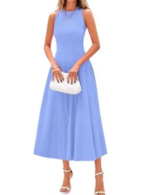 Spring Casual Dresses for Women 2025 Summer Business Work Midi Sleeveless A Line Pleated Cocktail Dress