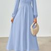 PRTTYGARDEN Womens Long Sleeve Maxi Dress 2025 Spring Trendy Elegant V Neck Flowy Wedding Guest Holiday Formal Long Dresses