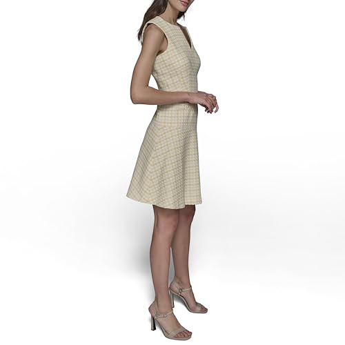 Women's Tweed Printed High Scoop Neck Aline Dress