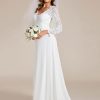 Women's Classic Lace V-Neck Long Sleeves Sweep Train Wedding Dress 01925-PH