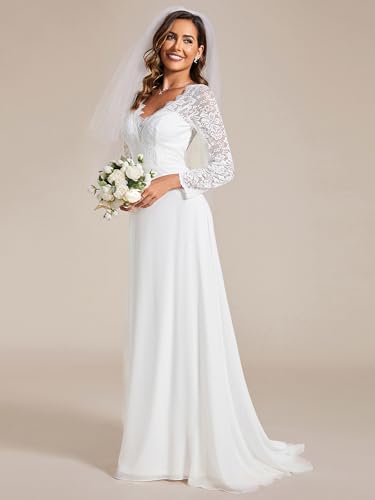Women's Classic Lace V-Neck Long Sleeves Sweep Train Wedding Dress 01925-PH