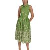 Women's Sleeveless Collared Front Button A-line Midi Dress