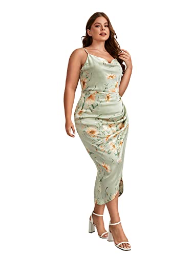 Women's Plus Size Satin Spaghetti Strap Cowl Neck Wrap Party Cami Dress