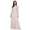 Women's Long Stretch Lace Off The Shoulder Mock Mother of The Bride Dress (Petite and Regular Sizes)