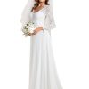 Women's Classic Lace V-Neck Long Sleeves Sweep Train Wedding Dress 01925-PH