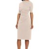 Women's Side Pleat Dress with Asymmetric Neck and Elbow Sleeves