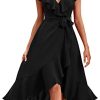 Women's 2025 Summer Cross Midi Dress Casual Boho Deep V Neck Short Sleeve Ruffle Hem Split Beach Long Dresses