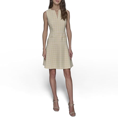 Women's Tweed Printed High Scoop Neck Aline Dress