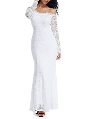 Women's Floral Lace Long Sleeve Off Shoulder Wedding Mermaid Dress