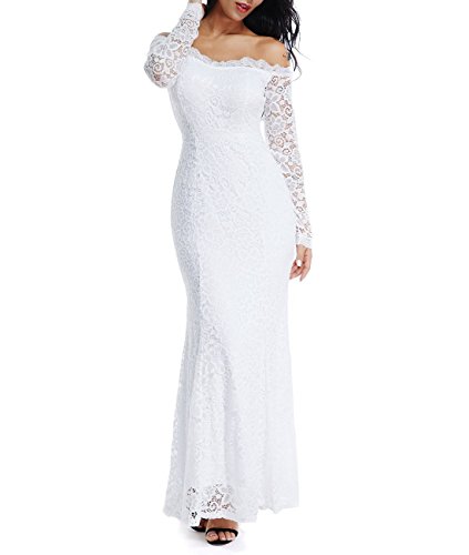 Women's Floral Lace Long Sleeve Off Shoulder Wedding Mermaid Dress
