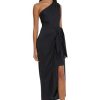 Women's One Shoulder Faux Wrap Light Charmeuse Maxi with Tie Waist Occasion Event Party Guest of
